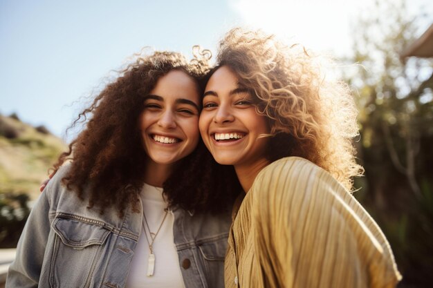 Une femme heureuse parce qu'elle a trouvé son amie