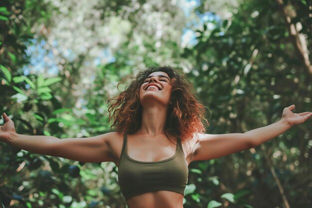 Une femme heureuse qui profite de la nature.