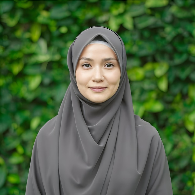 Photo une femme en hijab gris avec un fond vert