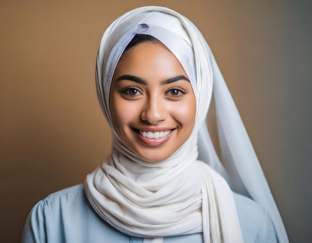 Une femme avec un hijab souriante.