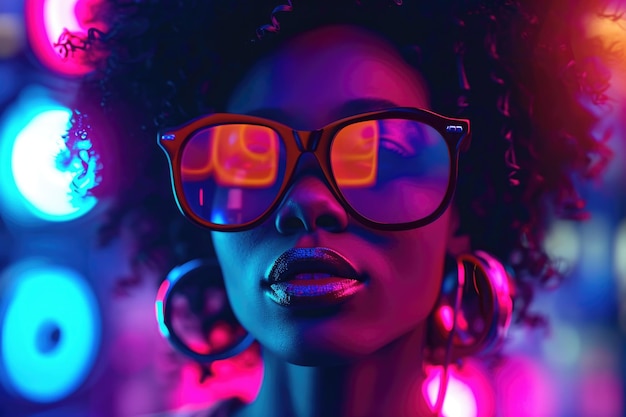 Une femme hipster africaine aime la musique lors d'une soirée de style