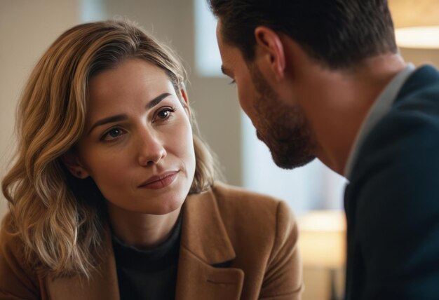 Une femme et un homme engagés dans une conversation intime connexion émotionnelle et communication