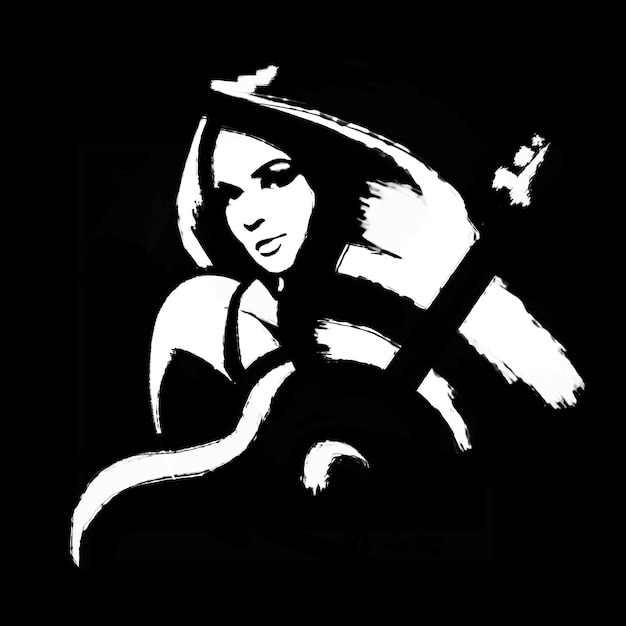 femme avec illustration de guitare