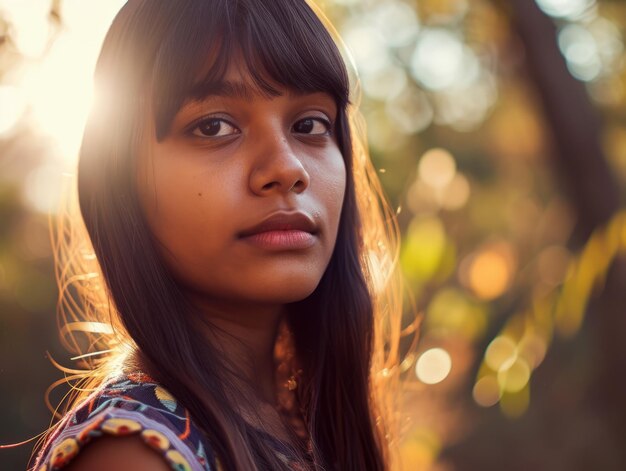 Femme indienne adolescente photoréaliste avec illustration vintage de cheveux raides bruns