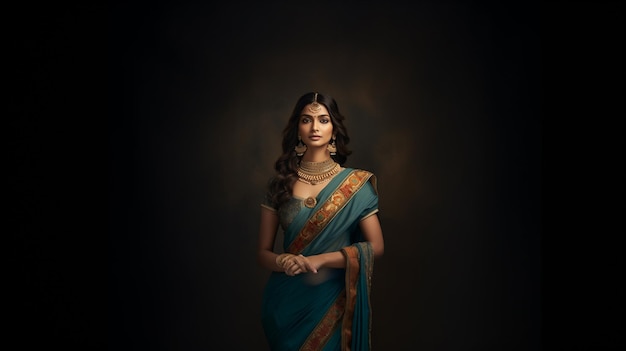 Femme indienne dans une tenue moderne mais traditionnelle Femmes indiennes en Saree Fond de modèle de femmes indiennes