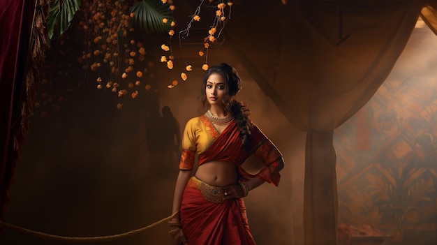 Femme indienne dans une tenue moderne mais traditionnelle Femmes indiennes en Saree Fond de modèle de femmes indiennes