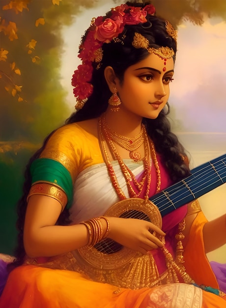 Femme indienne jouant de la musique