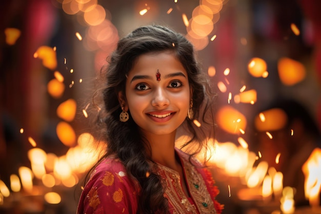 Une femme indienne plongée dans la joie de la célébration de Diwali