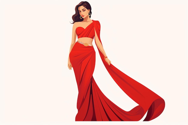 Femme indienne en saree rouge illustration vectorielle isolée sur fond blanc design plat