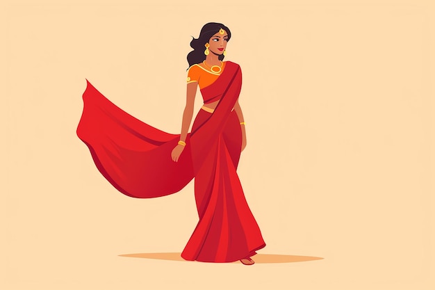 Femme indienne en saree rouge illustration vectorielle isolée sur fond blanc design plat