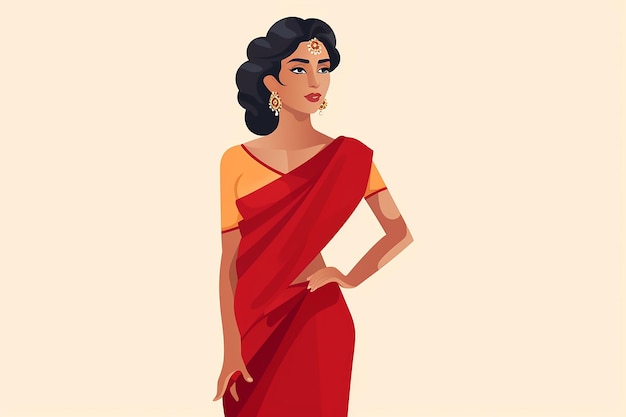 Femme indienne en saree rouge illustration vectorielle isolée sur fond blanc design plat