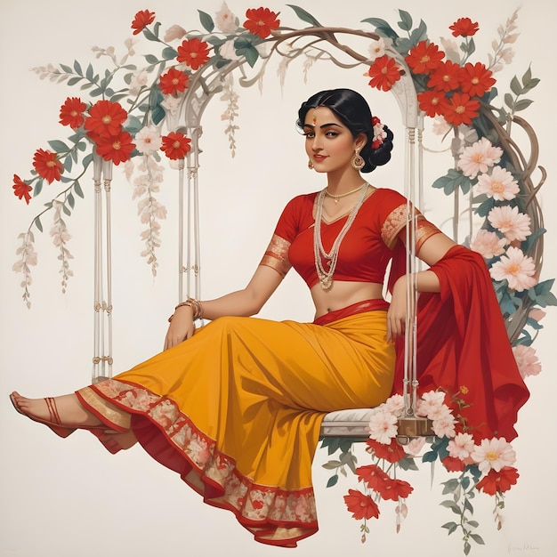 Une femme indienne en sari rouge.