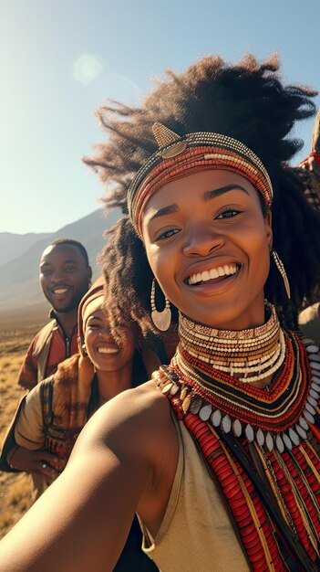 Photo une femme indigène d'afrique prenant un selfie