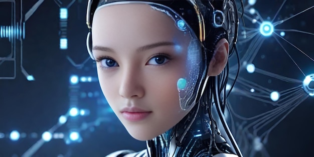 Une femme d'intelligence artificielle à l'arrière-plan 3D