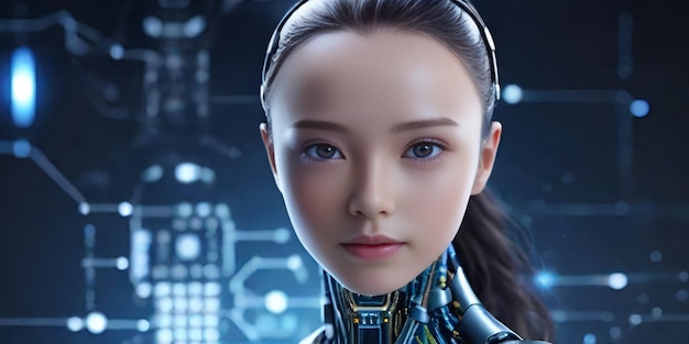 Une femme d'intelligence artificielle à l'arrière-plan 3D