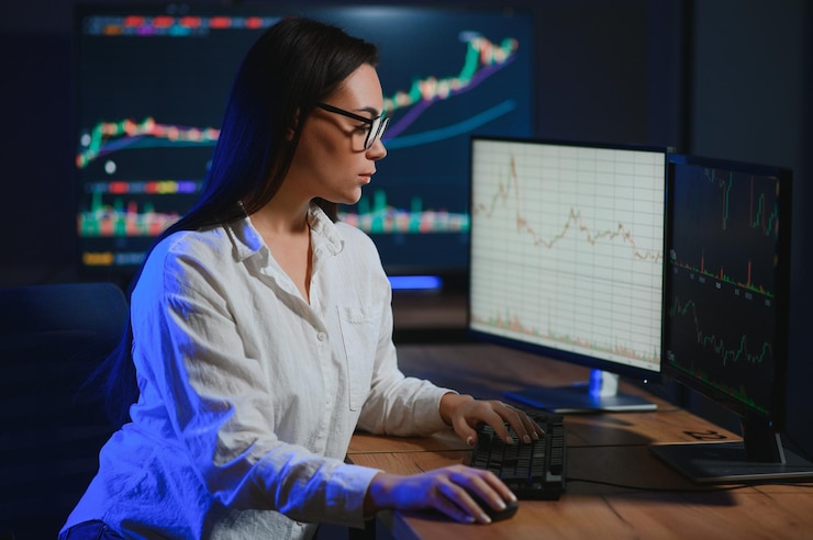 Photo une femme intelligente, investisseur et trader de cryptos.