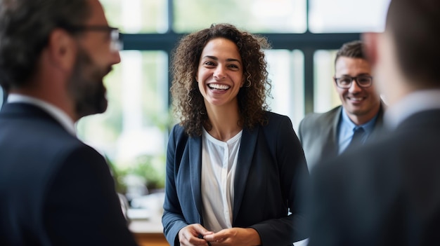 Photo femme intelligente présent le travail et a reçu des éloges et des compliments de son collègue de l'équipe les gens applaudissent les mains avec un sourire heureux félicitations dans la salle de réunion finance d'affaires