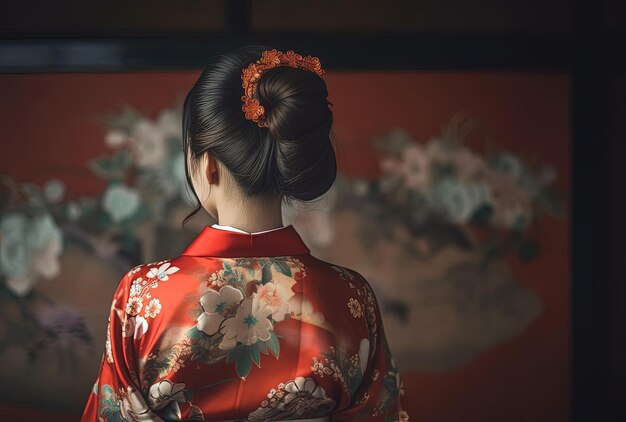 Photo une femme japonaise en kimono.