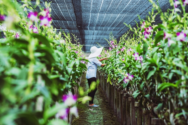 Femme jardinier asiatique