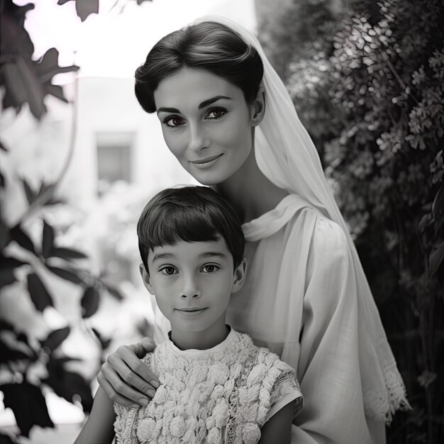 Photo une femme et une jeune fille posent pour une photo devant un arbre