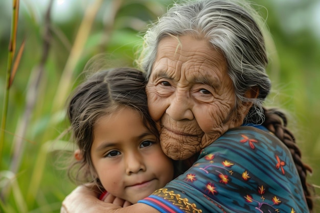 Une femme et une jeune fille s'embrassent.