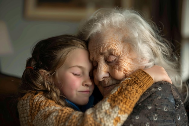 Une femme et une jeune fille s'embrassent.