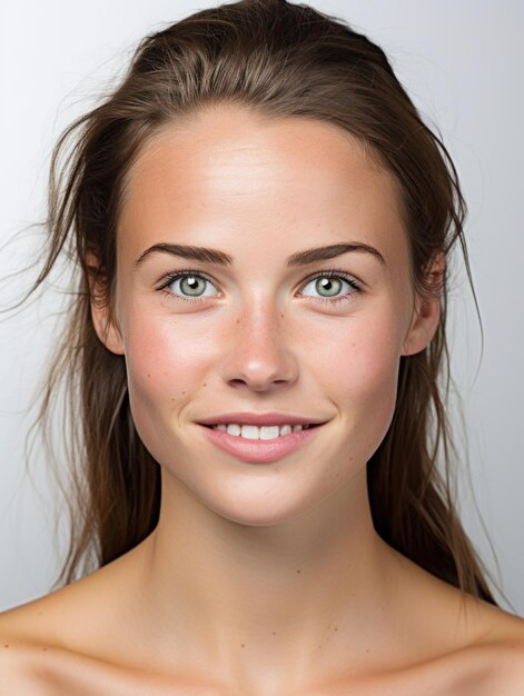 Femme jeune sans maquillage montrant la texture de la peau