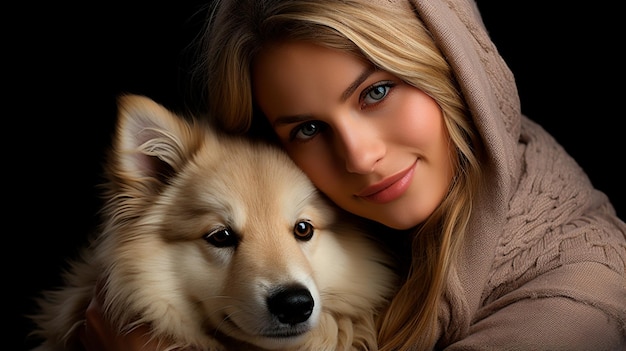 femme avec un joli chiot husky