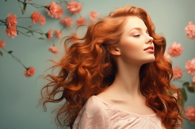 Femme jolie rousse en saison estivale