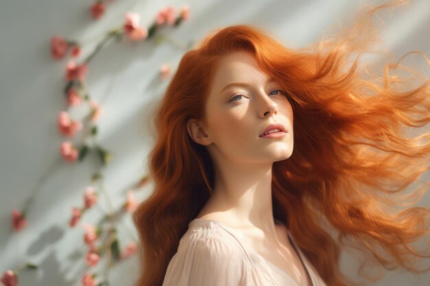 Femme jolie rousse en saison estivale