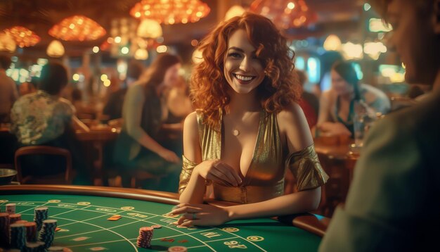 Une femme jouant aux jeux de casino.