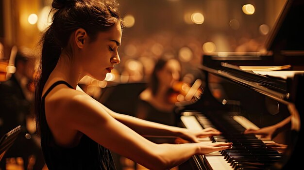 Photo une femme jouant du piano à un concert