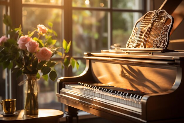 Une femme jouant du piano à la maison dans un intérieur élégant