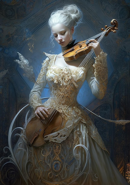 Photo une femme jouant du violon est représentée dans un tableau.