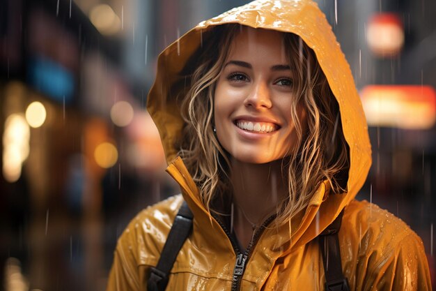 Femme joyeuse debout à l'extérieur