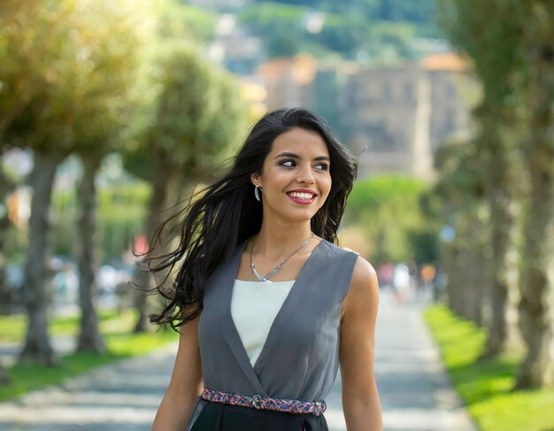 Photo une femme joyeuse profitant d'une journée ensoleillée dans le parc