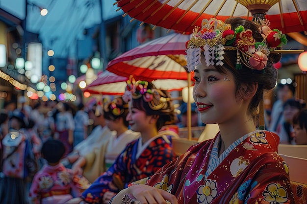 Photo une femme en kimono et en coiffure à une fête