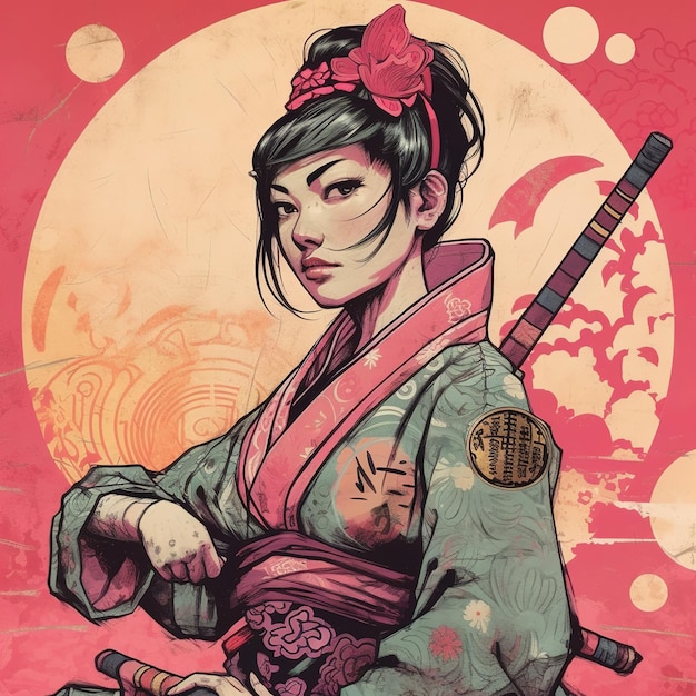 Une femme en kimono avec une épée