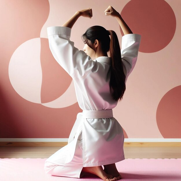 une femme en kimono pratique le karaté