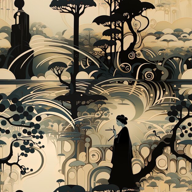 une femme en kimono se tient devant un arbre avec une femme en Kimono