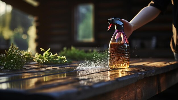 femme lavant une bouteille avec du détergent