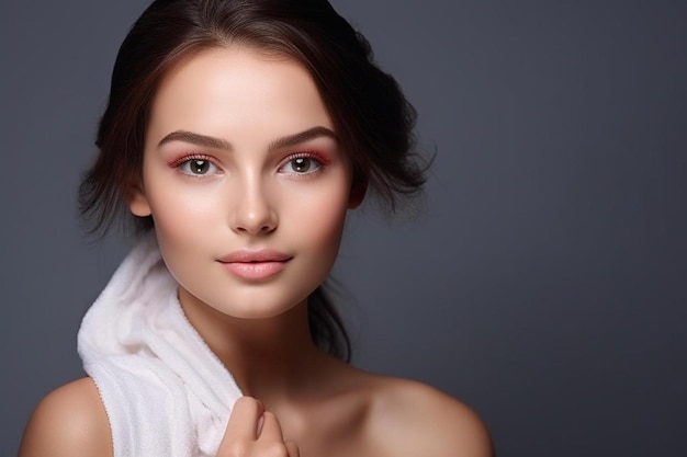 une femme avec une lèvre rose et une chemise blanche