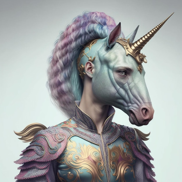 Une femme avec une licorne sur la tête