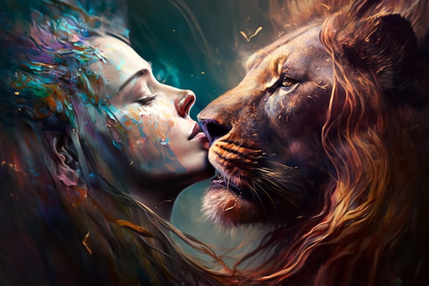 Une femme et un lion sur une affiche