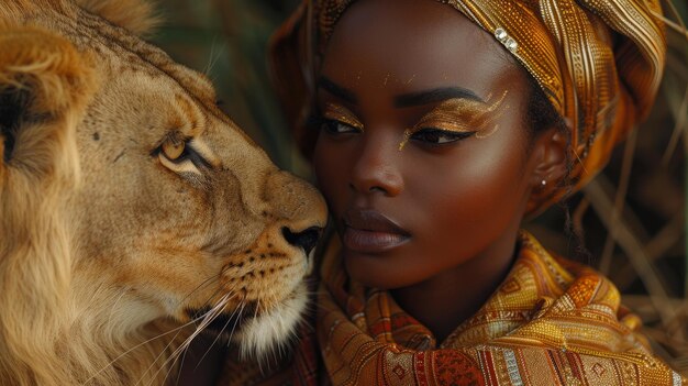 une femme et un lion