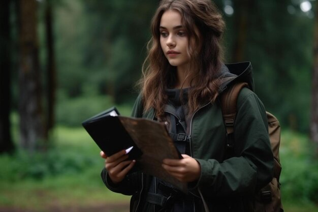 une femme avec un livre dans la main et un livre dans sa main