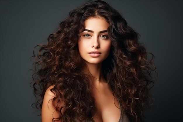 Photo une femme avec de longs cheveux bouclés et un long cheveu bouclé avec un long cheveux bouclé