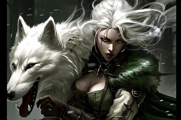 Une femme avec un loup blanc sur le dos