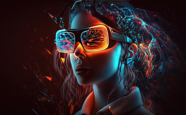 Une femme avec des lunettes orange fluo qui dit "le futur est là"