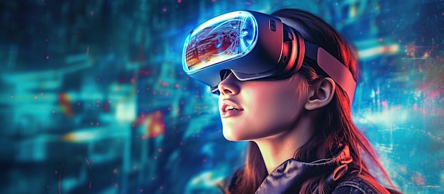 Femme avec des lunettes de réalité virtuelle Concept technologique futur
